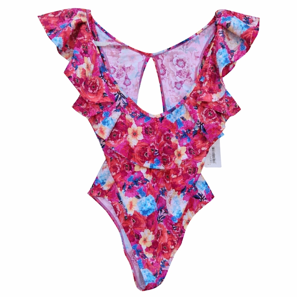 Buddylove Lottie Floral Ruffle One-Piece Swimsuit Large Vacation Boho Beach Nwt
